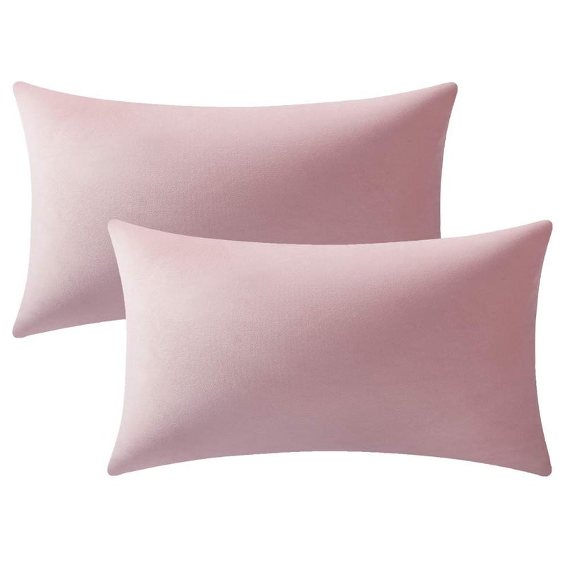 DEZENE Lumbar Pillow Covers 12x20 Pink: Pack of 2 Cozy Soft Velvet Rectangular Modern Luxury Decorative Throw Pillow Cases for Sofa Couch Living Room Bed Home Decor - Image 1